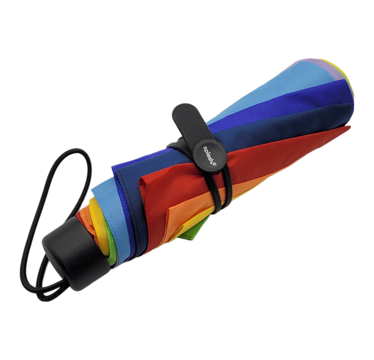Regenbogen-Regenschirm mit Handöffner, Knaufgriff und Handschlaufe