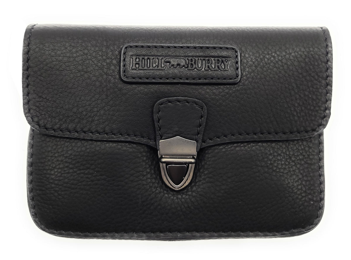 Hill Burry Gürteltasche aus dickem Rindsleder – 2 Hauptfächer, abnehmbarer Schultergurt, schwarz
