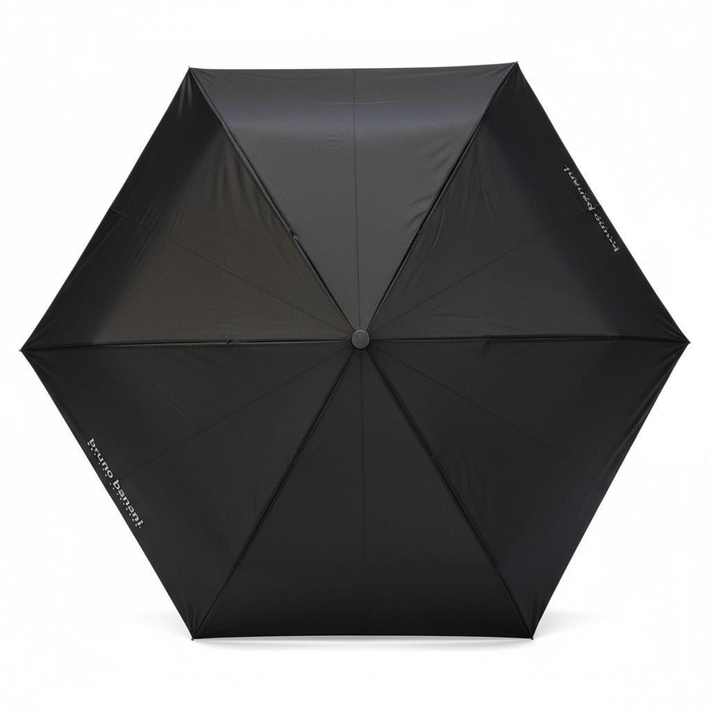 bruno banani Mini-Regenschirm – Handöffner, Stahl-Fiberglasgestell, Polyester Pongee, geriffelter Griff mit erhabenem Logo Schwarz Silber