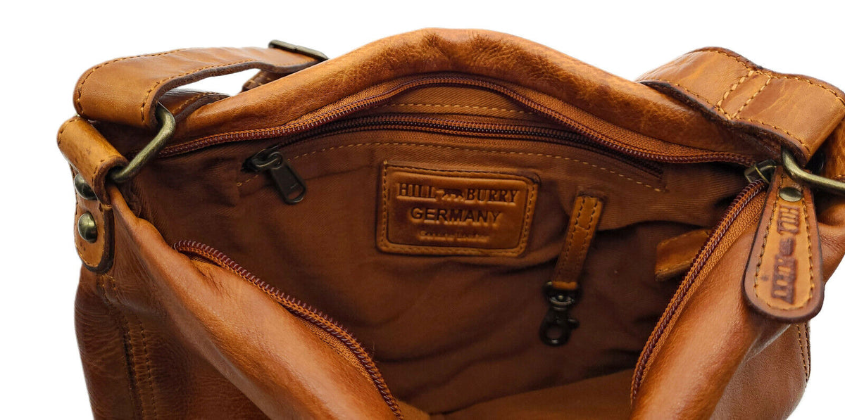 Hill Burry echt Leder Damen Umhängetasche Schultertasche Handtasche cognac