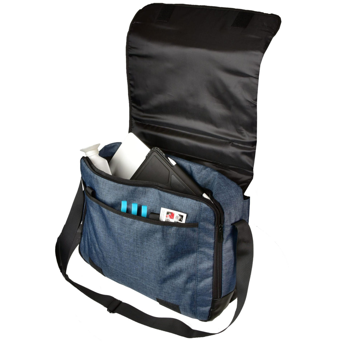 Dermata Laptoptasche 17 Zoll Navy-Blau PolyCanvas Business Umhängetasche schwarze Akzente 44x34x15cm