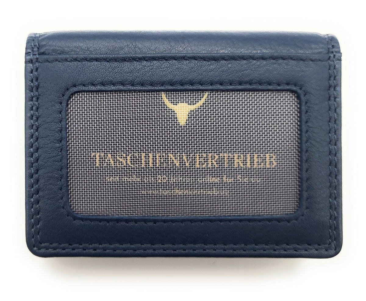 Kreditkartenetui Nappaleder mit RFID Schutz & Klarsichthüllen – Ausweisetui mit Ausweisfenster & Doppelnaht navy blau