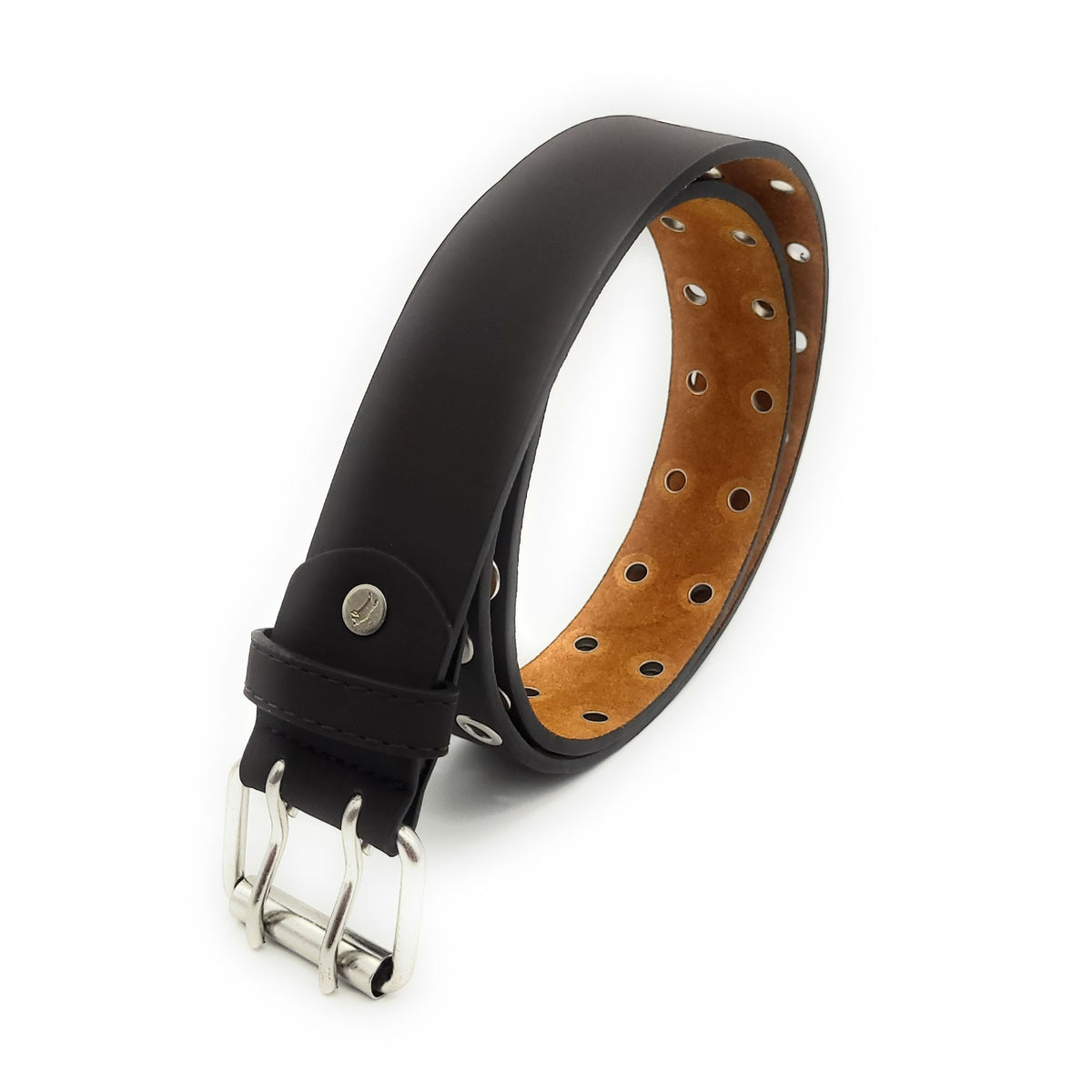 2-Loch Nietengürtel Ösen Gürtel Jeansgürtel Damen Herren echt Leder & PU 115cm dunkelbraun