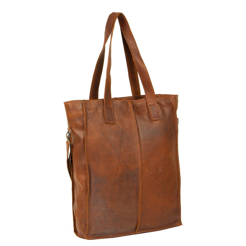 Justified Bags großer echt Leder Shopper Handtasche Schultertasche Nynke mit Laptop Fach congac
