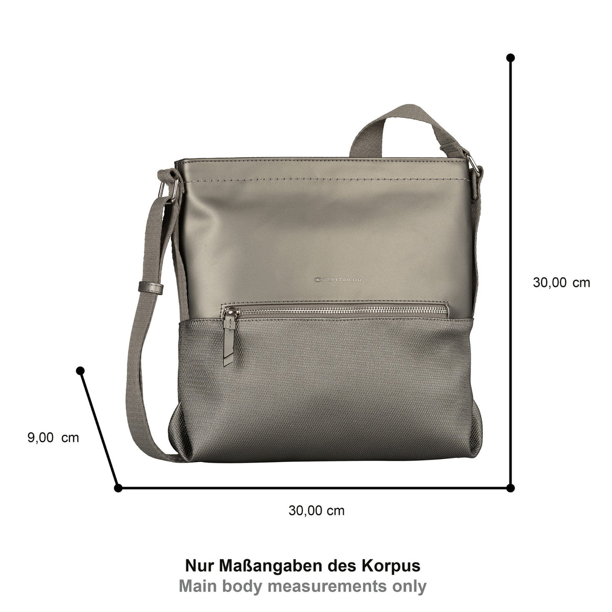 Tom Tailor Umhängetasche Erin Damen – mittelgroß 30x9x30 cm – 6 Fächer – Schultertasche casual Style Handtasche metallic grey