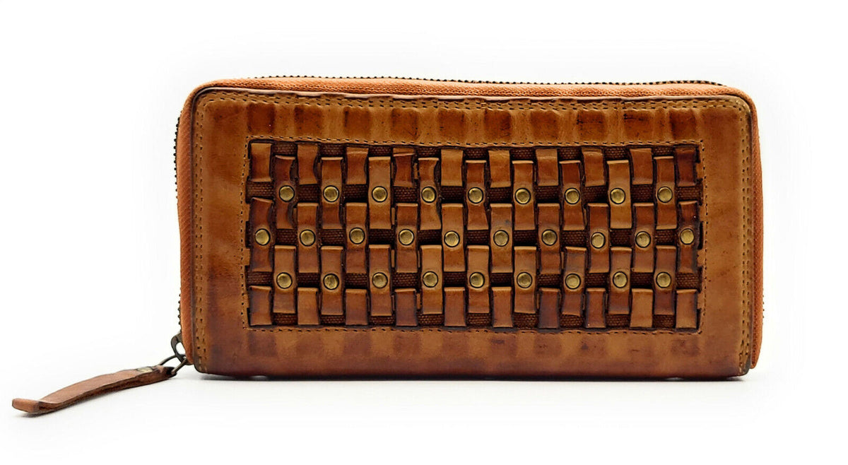 Hill Burry echt Leder Damen Geldbörse Portemonnaie Waschleder mit Nieten cognac braun