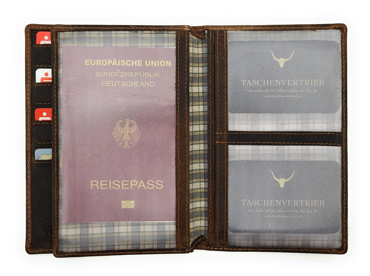 Ven Tomy Reisebrieftasche aus echtem Büffelleder – Leder-Geldbörse mit 12 Kartenfächern, Sichtfächern & Dokumententasche für Reisen und Alltag