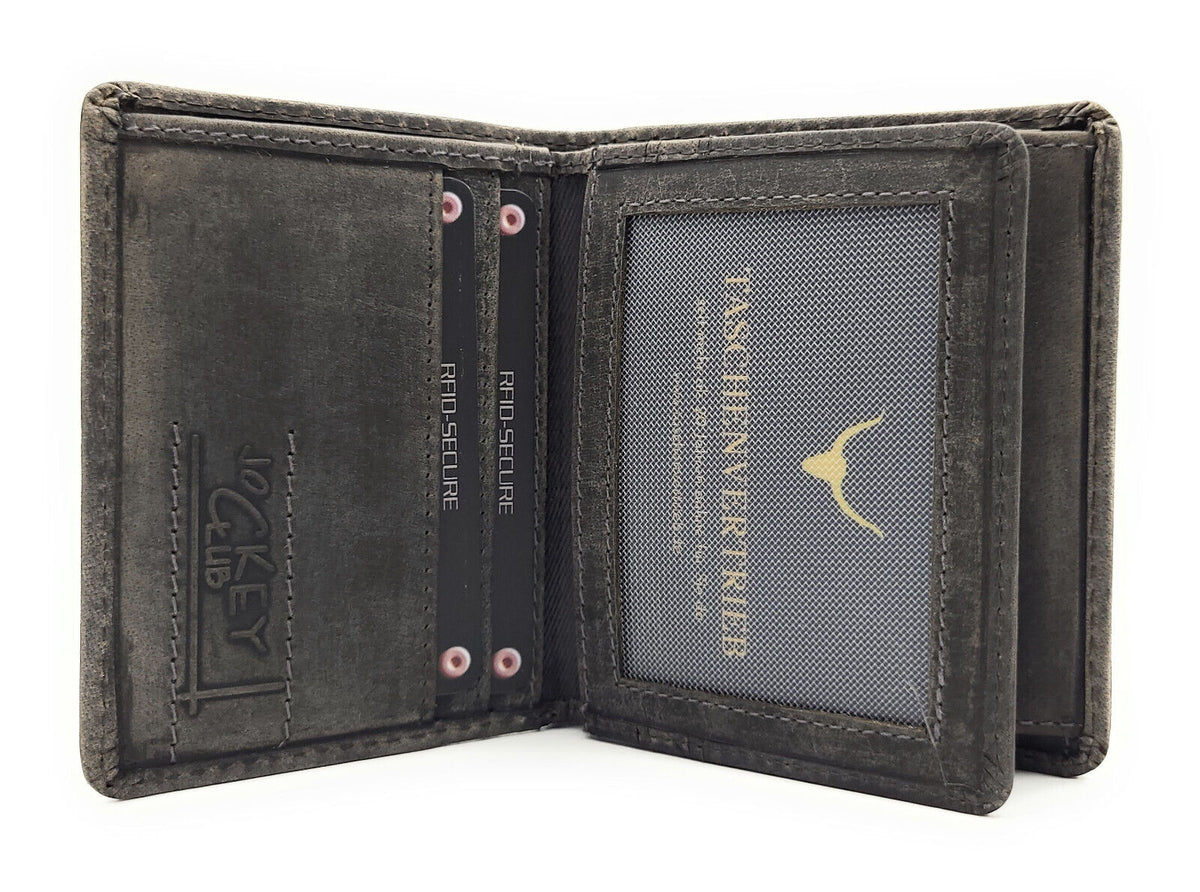 Jockey Club echt Leder Mini Geldbörse Portemonnaie 3D Totenkopf mit RFID Schutz