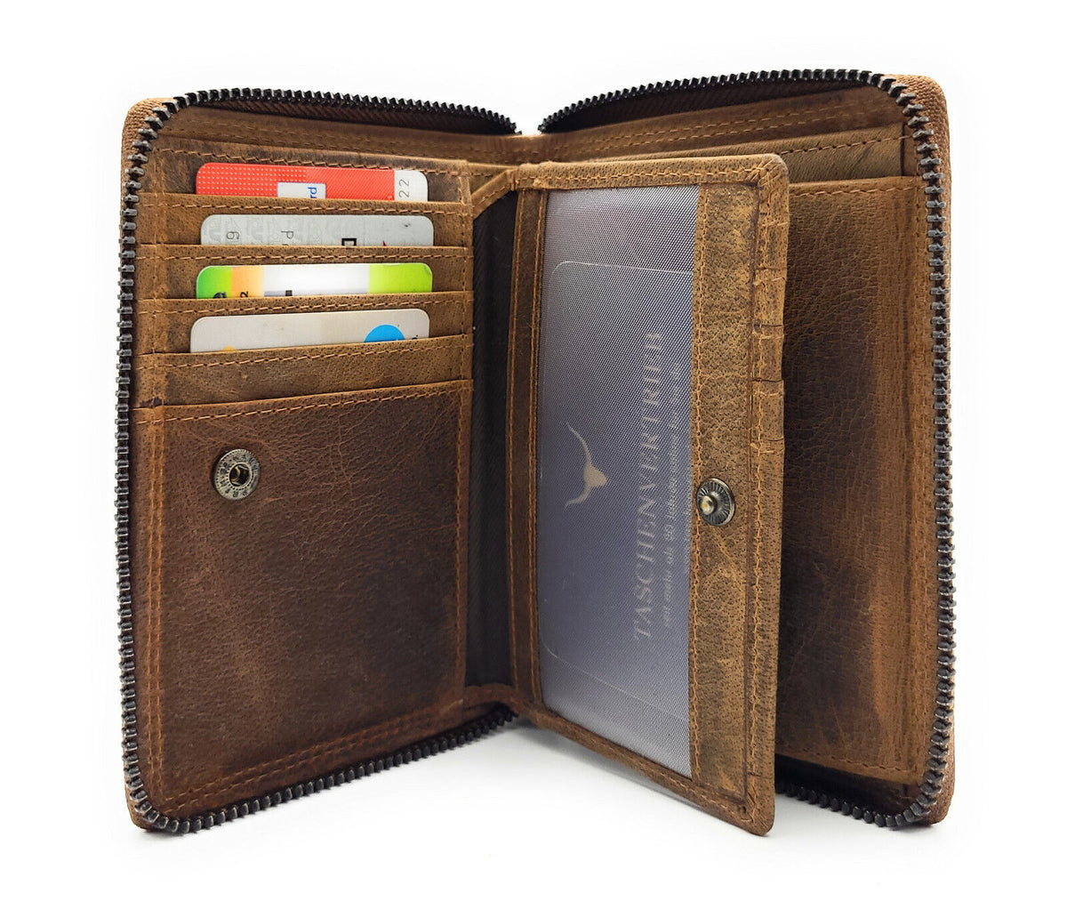 Jockey Club Leder Geldbörse mit RFID-Schutz – Büffelleder Vintage Braun