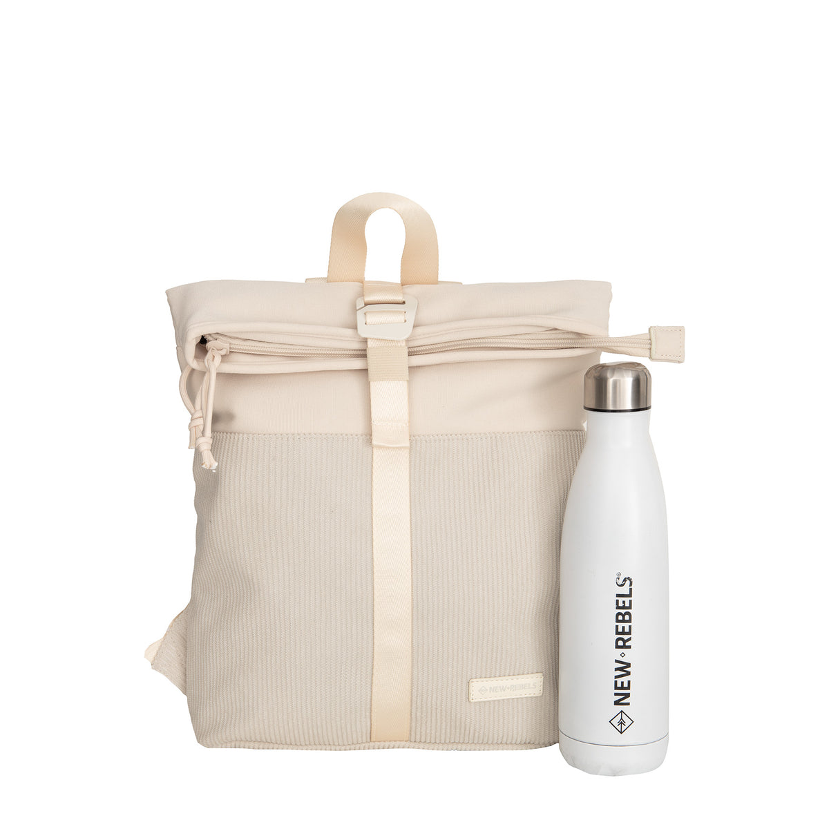 New Rebels Ribbi Roll Up Rolltop City Rucksack Los Angeles Kordoptik beige