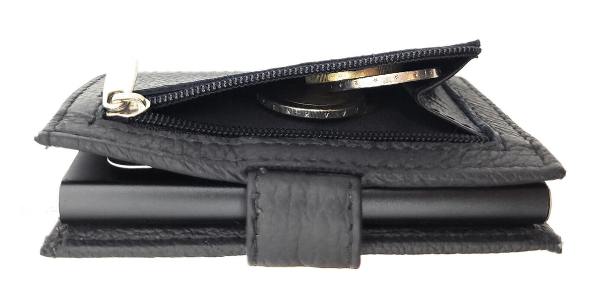 echt Leder Smart Wallet Mini Geldbörse Portemonnaie RFID Schutz schwarz