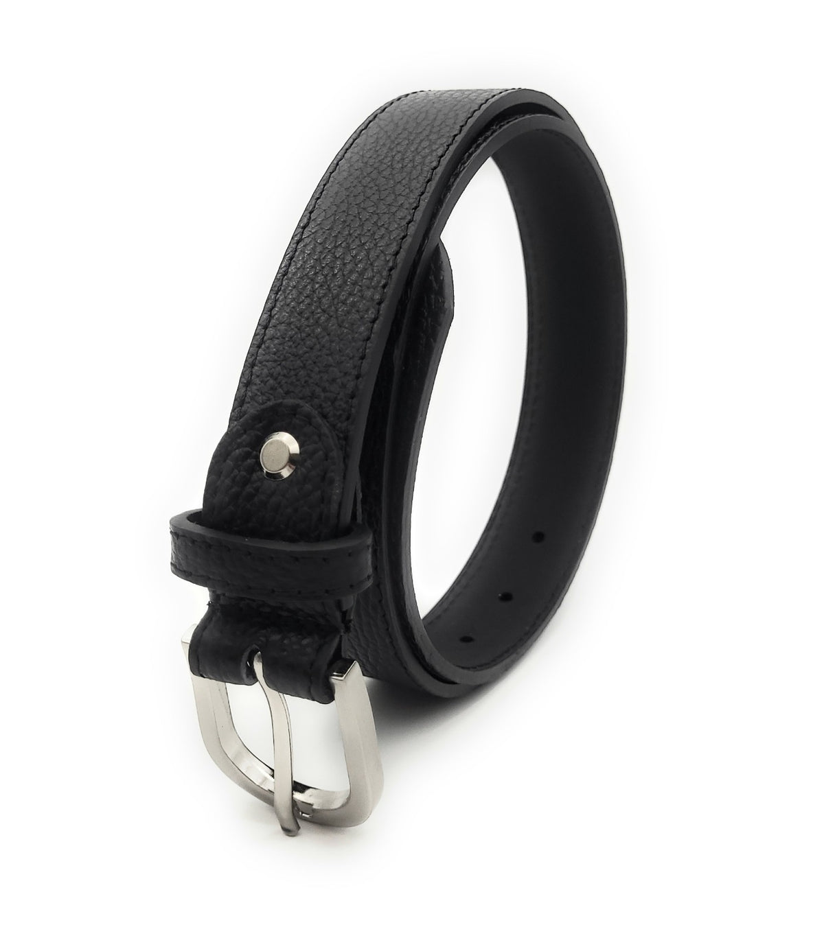 Echtledergürtel Made in Italy – ca. 30 mm breit, kürzbar, Metallschließe, genarbte Oberfläche, 5 Loch Gürtel für Herren & Damen schwarz