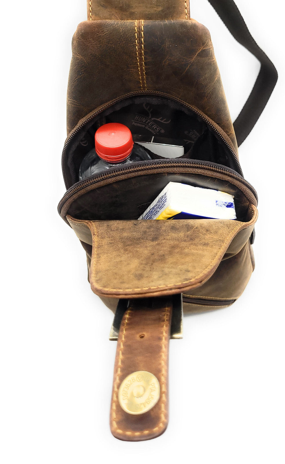 Crossbag / Slingbag aus echtem Hunterleder – Umhängetasche mit Reißverschlussfächern & verstellbarem Gurt, Vintage-Look, für Damen & Herren