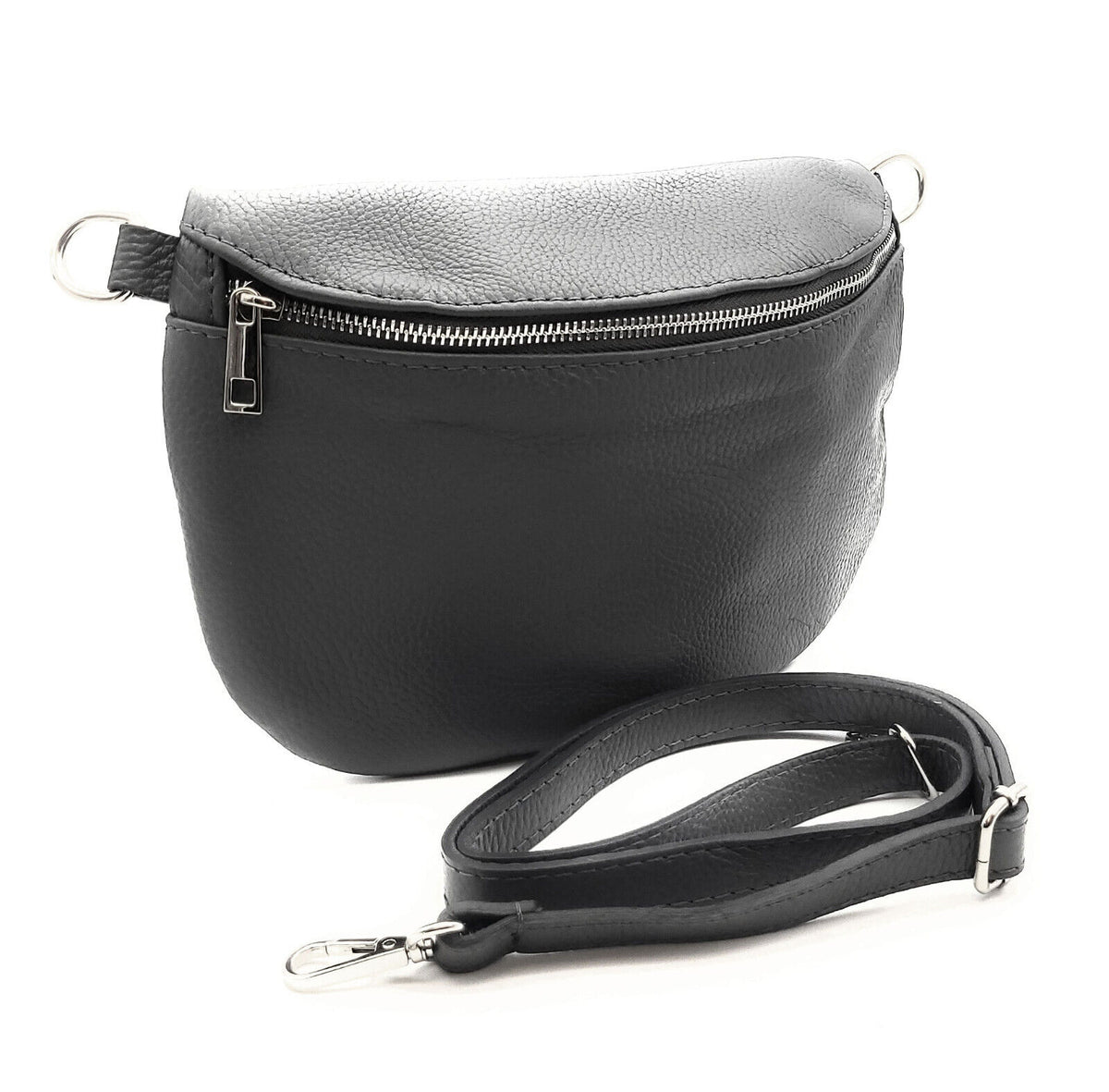 echt Leder Damen Crossbag Umhängetasche Schultertasche made in Italy grau