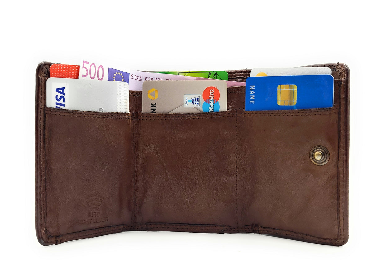 Hill Burry kleine echt Leder Damen Geldbörse Portemonnaie Waschleder mit RFID Schutz braun