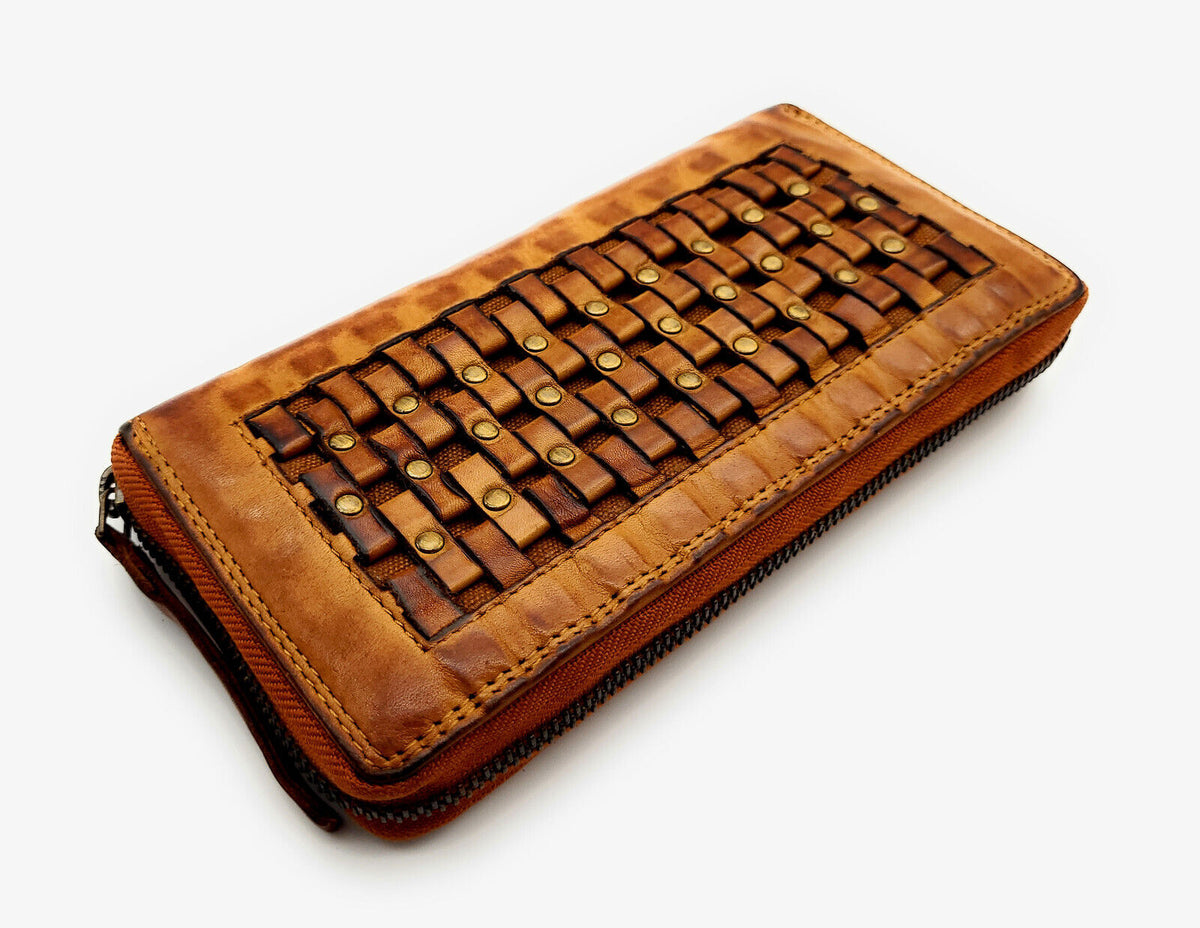 Hill Burry echt Leder Damen Geldbörse Portemonnaie Waschleder mit Nieten cognac braun