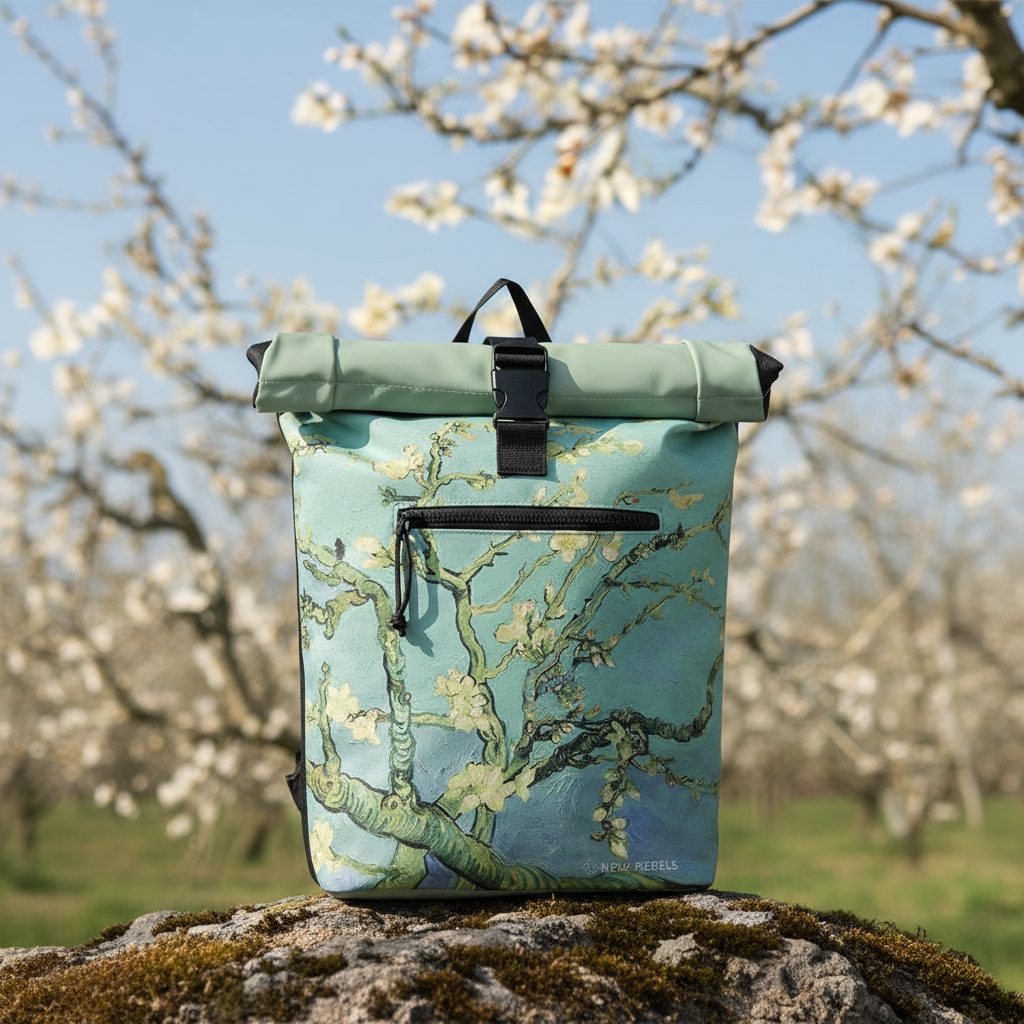 New Rebels New York Mandelblüte Rucksack – Rolltop, wasserabweisend, 15" Laptopfach