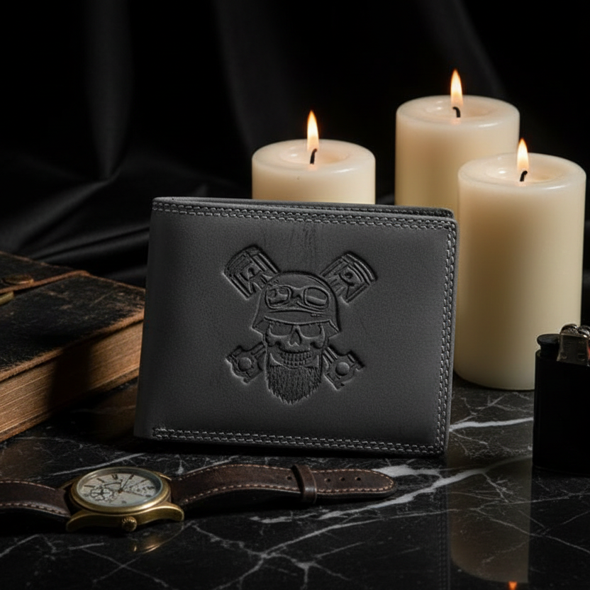 Jockey Club Basic echt Leder Geldbörse Portemonnaie Totenkopf Skull mit RFID NFC Schutz