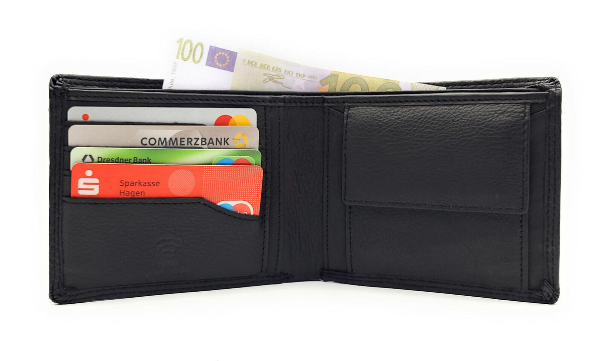 Herren Geldbörse aus echtem Rindnappa-Leder mit RFID-Schutz & Reißverschlussfach – Klassische Lederbörse mit Münzfach, 10 Kartenfächern & Geschenkbox