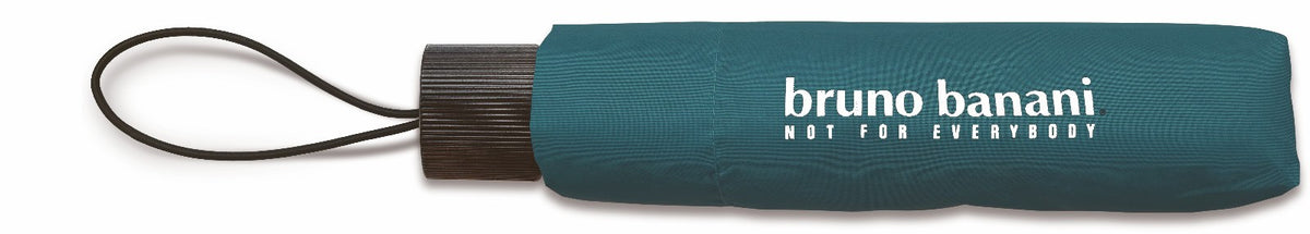 bruno banani Mini-Regenschirm – Handöffner, Stahl-Fiberglasgestell, Polyester Pongee, geriffelter Griff mit erhabenem Logo Petrol Silber