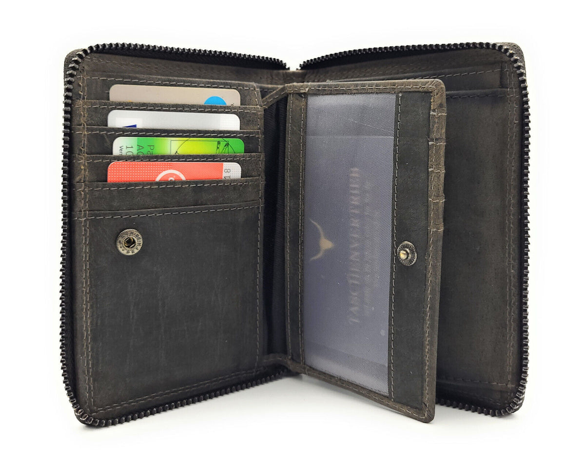 Jockey Club Leder Geldbörse mit RFID-Schutz – Büffelleder Vintage Grau