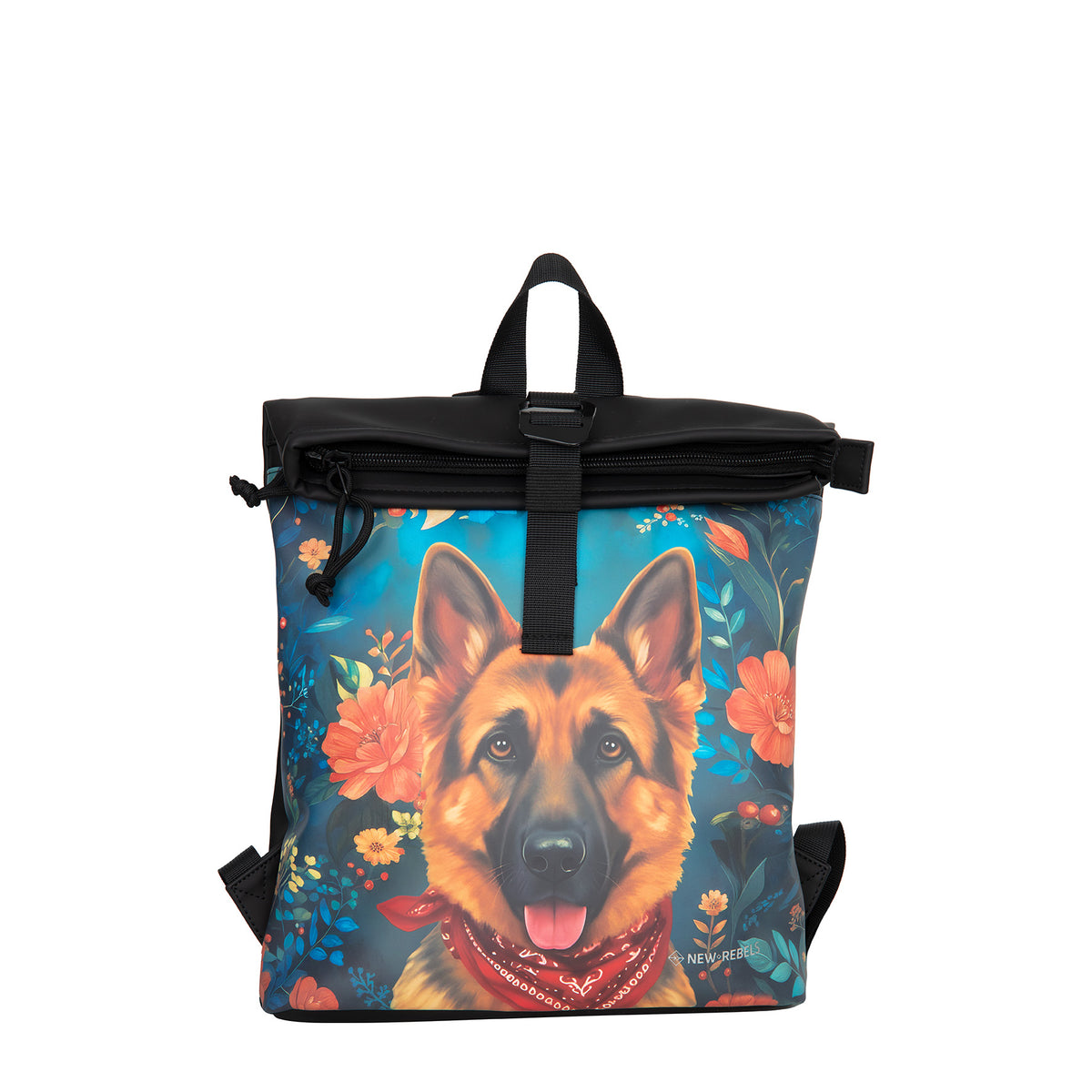 New Rebels Rolltop Rucksack Schäferhund – Wasserabweisend, Cityrucksack Los Angeles