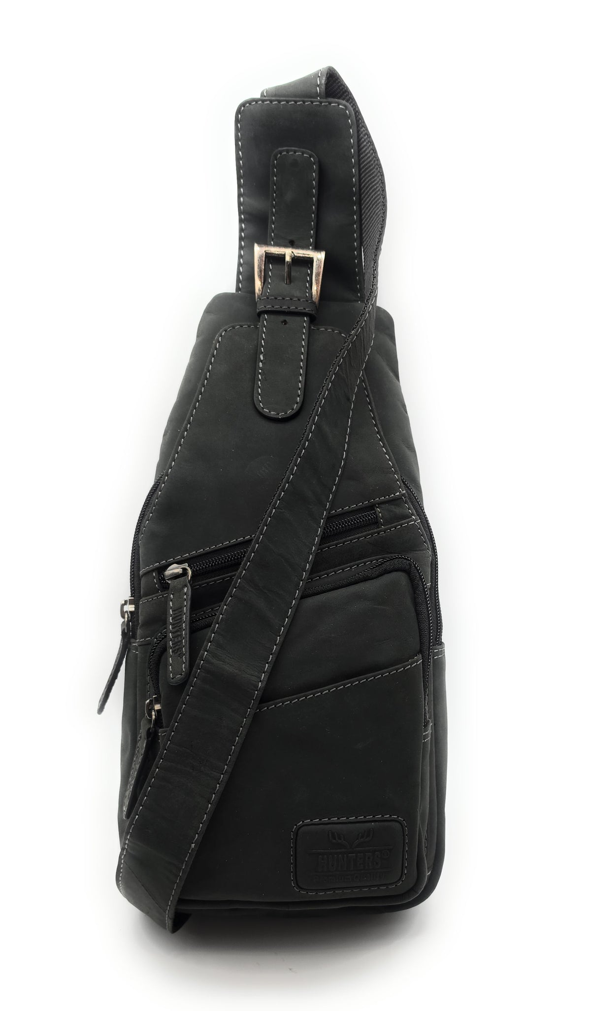 Hunters Crossbag Slingbag aus echtem Hunterleder – Vintage-Umhängetasche mit Platz für 0,33L Wasserflasche & Tablet