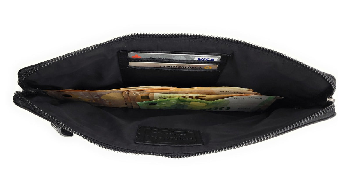 Geldtasche aus Echtleder | Banktasche 30x15 cm mit Metallreißverschluss