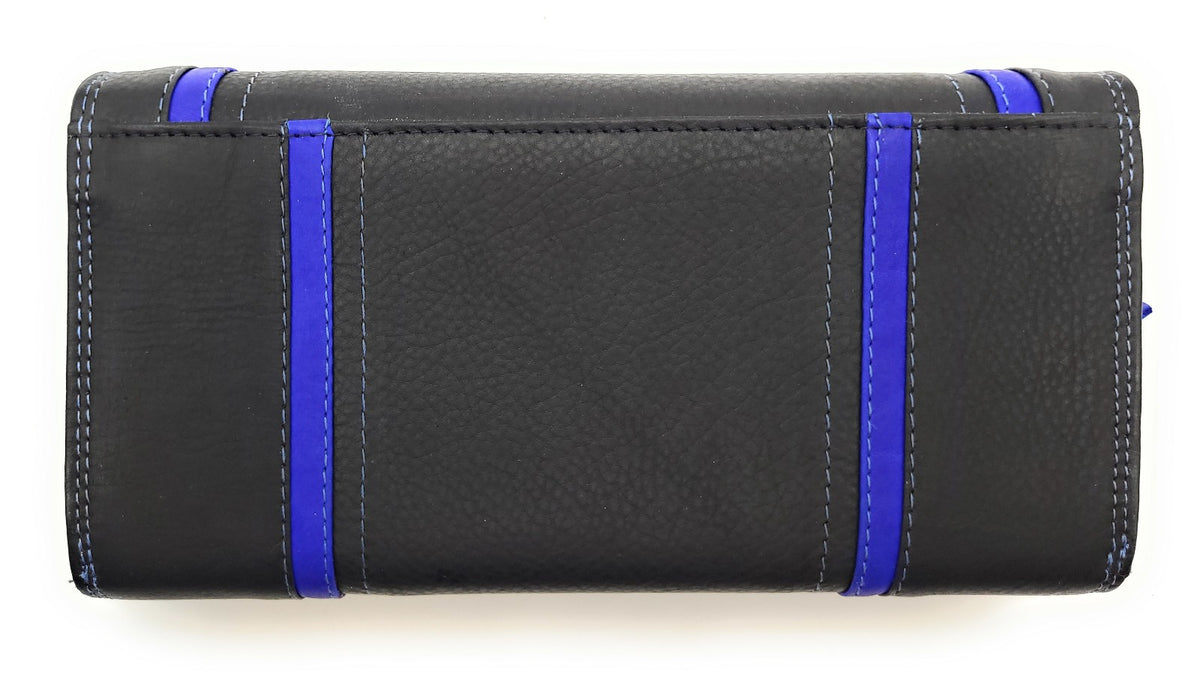 Jockey Club XL echt Leder Damen Geldbörse Portemonnaie 16 Kartenfächer mit RFID Schutz schwarz royalblau
