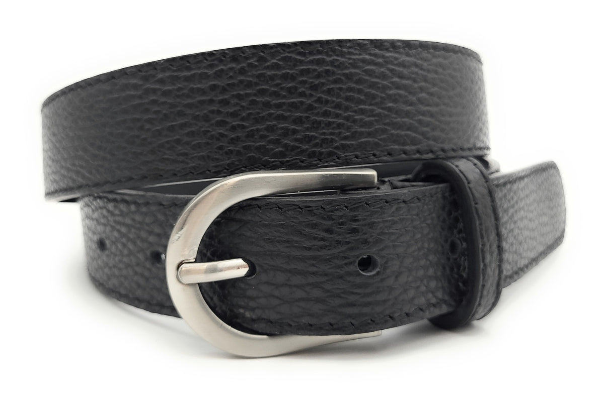 Echtledergürtel Made in Italy – ca. 30 mm breit, kürzbar, Metallschließe, genarbte Oberfläche, 5 Loch Gürtel für Herren & Damen schwarz