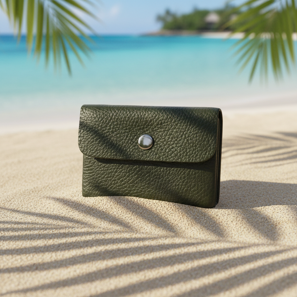 Mini Geldbörse aus echtem Rindleder – kompaktes Leder Portemonnaie Made in Italy olive