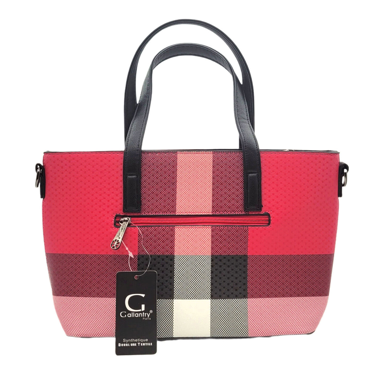 Elegante Damen Handtasche in Fuchsia | Kariert mit Schulterriemen