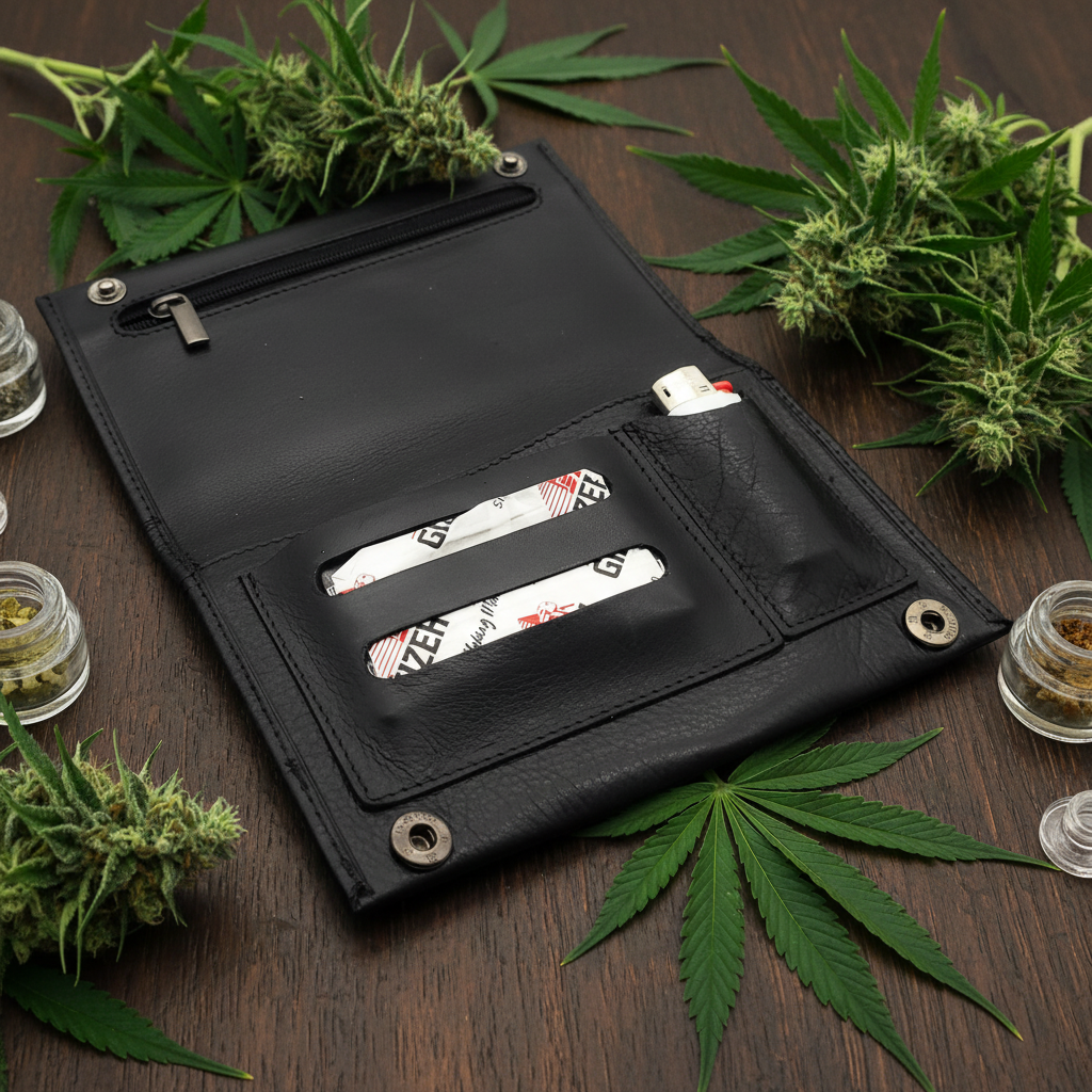 echt Leder Tabakbeutel Tabaktasche Tabak Etui Beutel Kautschuk gefüttert "Fresh" schwarz