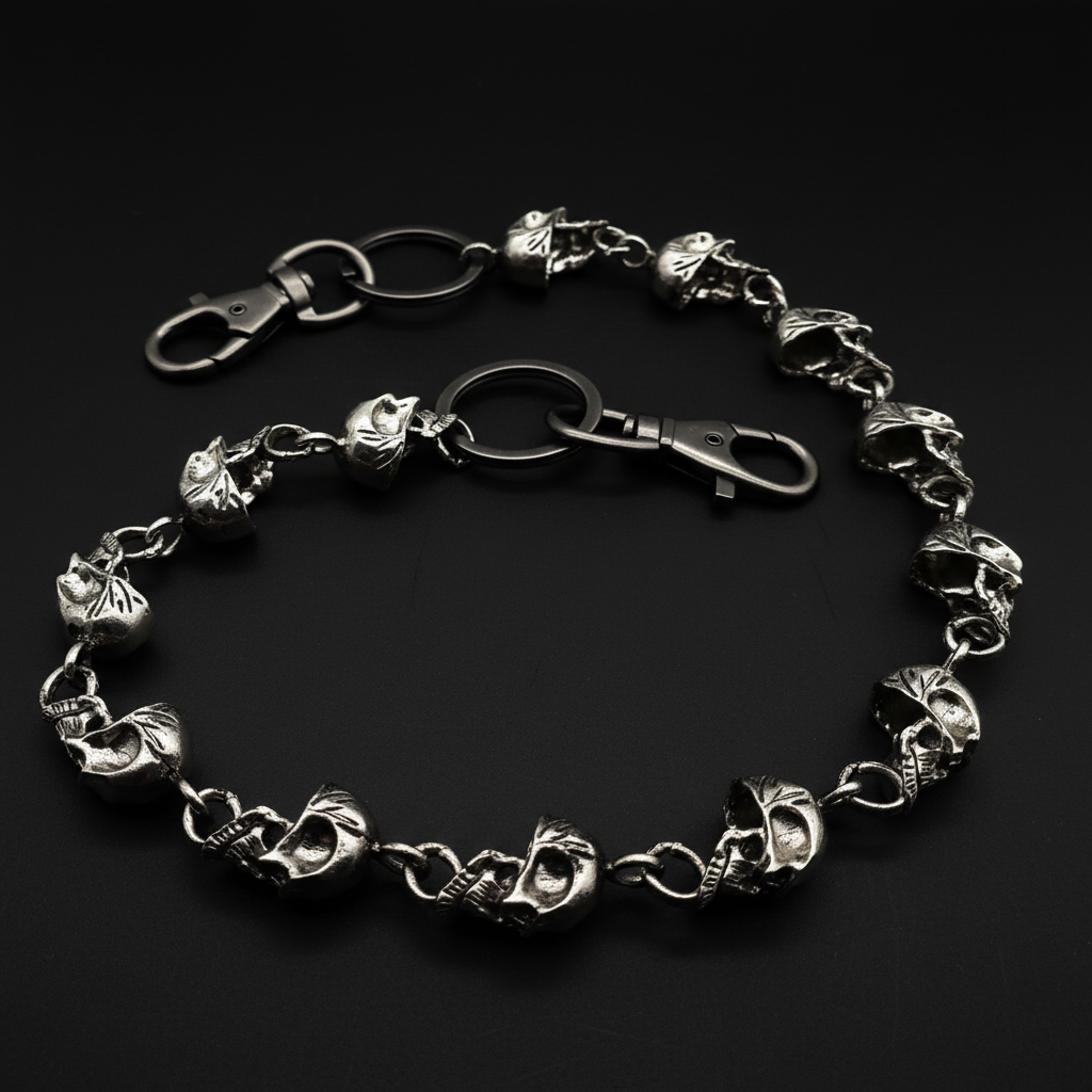 Totenkopf Hosenkette Metall 60cm - Schwere Geldbörsenkette Eisen Antik