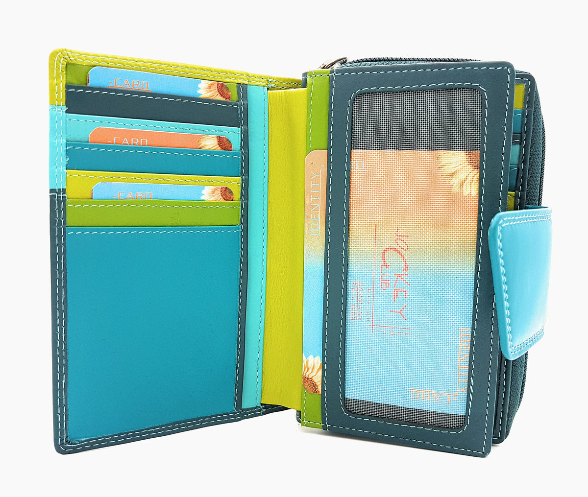 Jockey Club Damen Geldbörse Rio | Echt Rindnappaleder | RFID Schutz | Hochformat blau-türkis