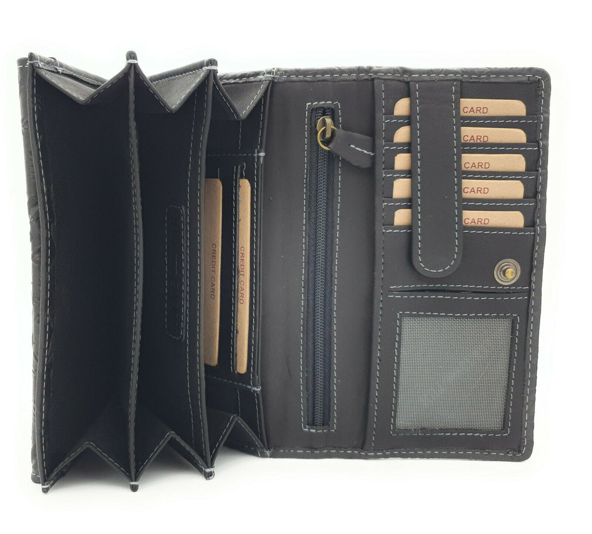 Hill Burry echt Leder Damen Geldbörse Portemonnaie floral RFID NFC Schutz schwarz