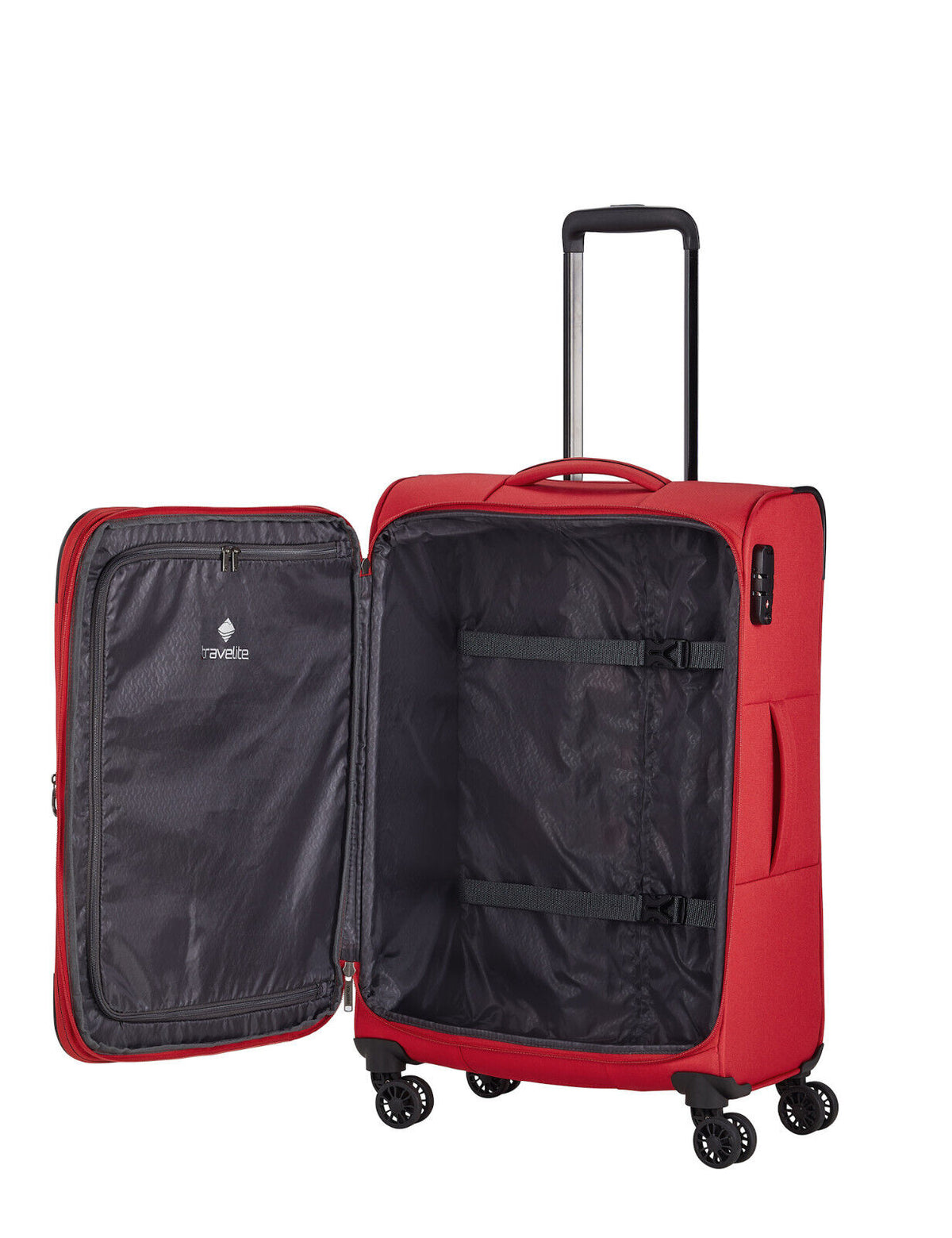 Travelite Chios Reisekoffer M Trolley Koffer 67cm 4 Rad / Rollen Dehnfalte TSA rot