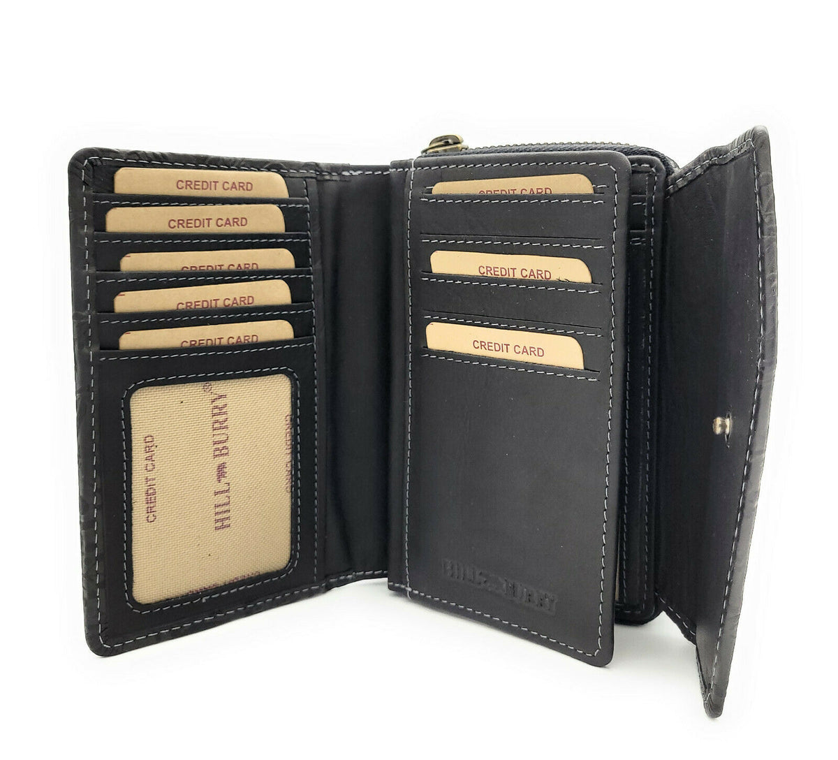 Hill Burry echt Leder Damen Geldbörse Portemonnaie floral RFID NFC Schutz schwarz
