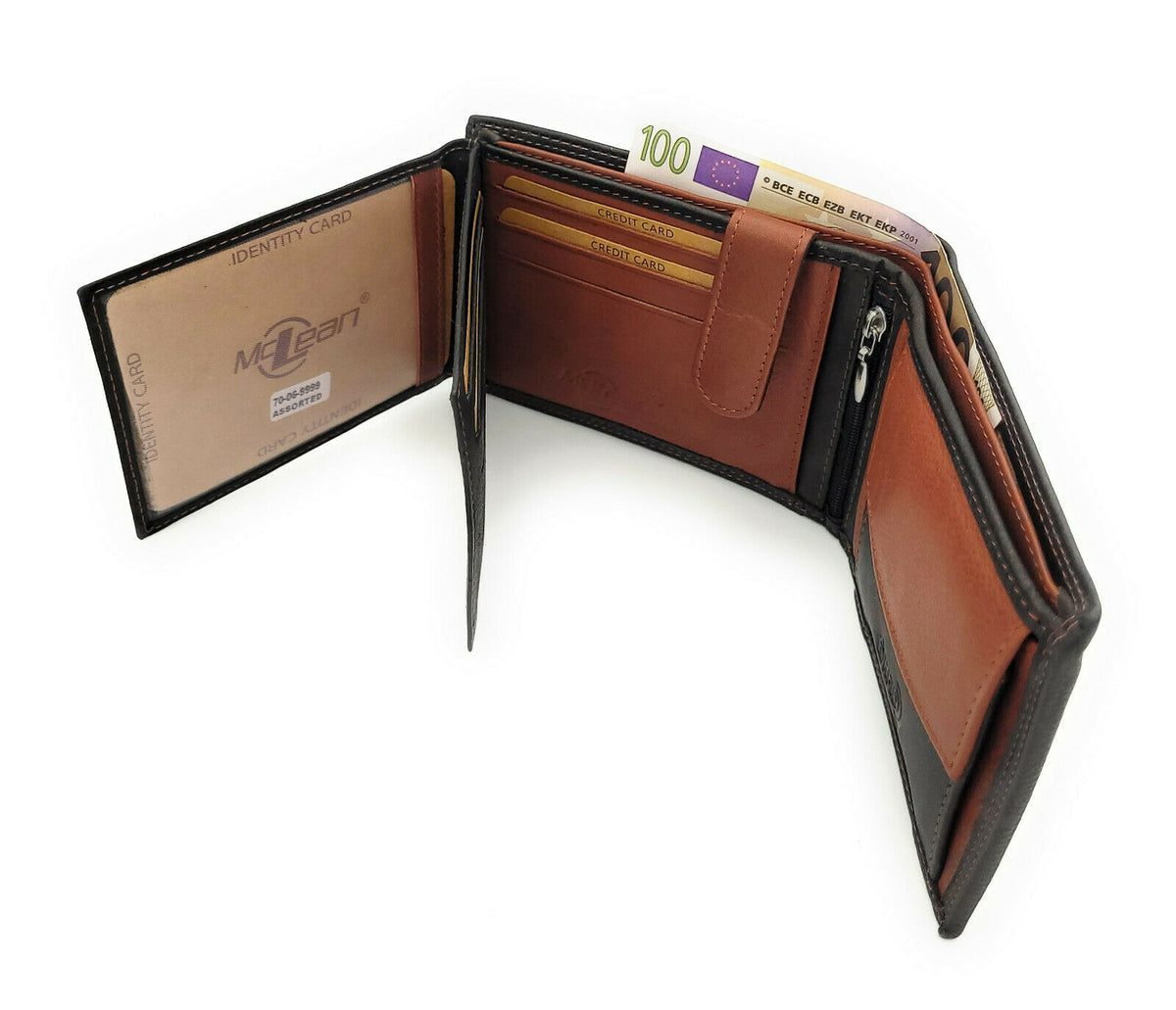 Jockey Club Leder Geldbörse Schwarz/Braun im Querformat