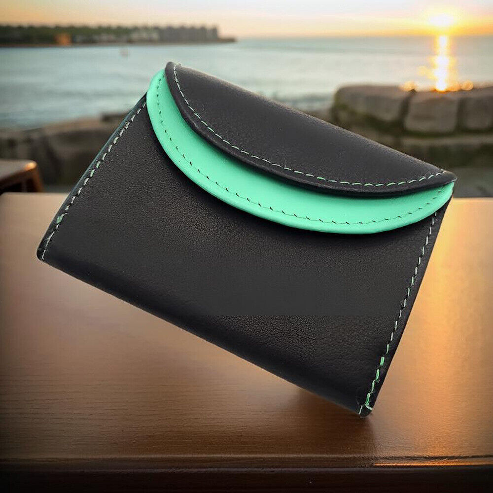 Jockey Club echt Leder Mini Geldbörse Wickelbörse Urlaubsbörse mit RFID Schutz schwarz eisgrün