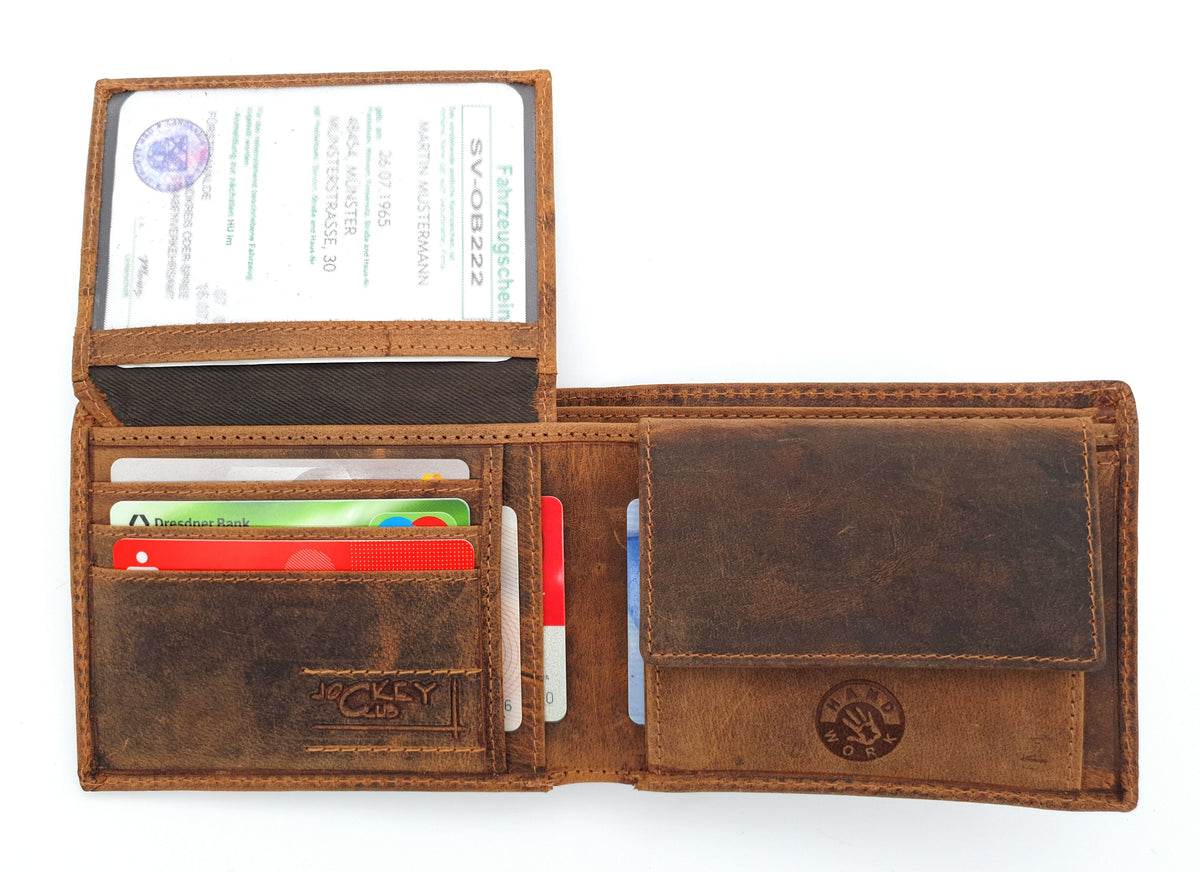 Herren Geldbörse aus echtem Hunterleder mit Wildschwein-Prägung – Geschenk für Jäger