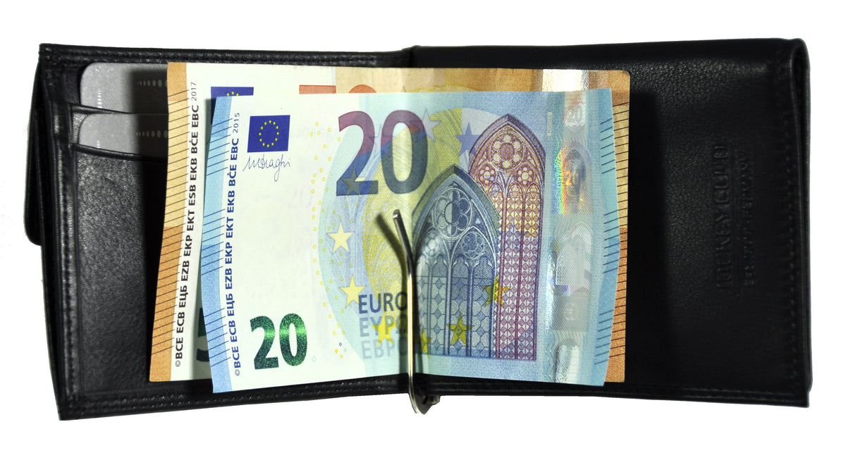 Jockey Club RFID-Geldbörse mit Dollarclip aus echtem Nappaleder – Schwarz