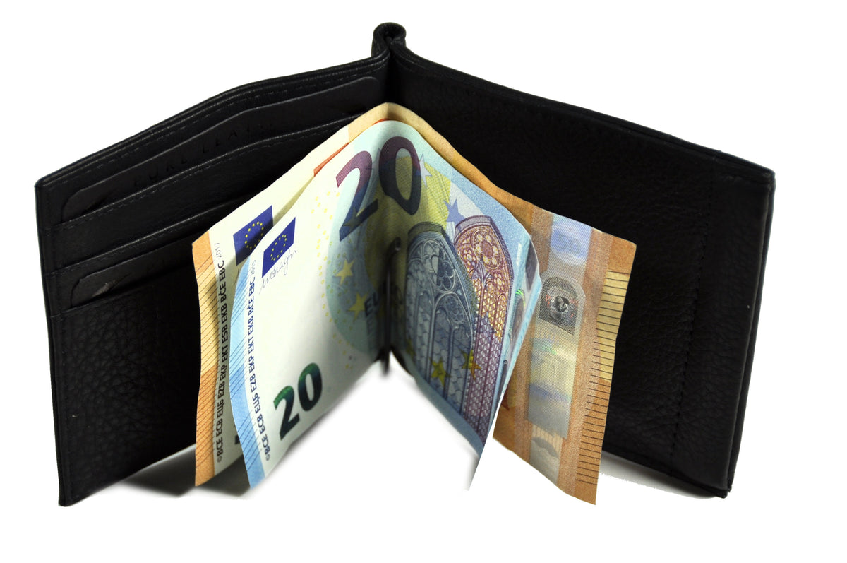Jockey Club Dollarclip – Echt Nappaleder, Geldklammer, Mini Geldbörse, 3 Kartenfächer, Schwarz