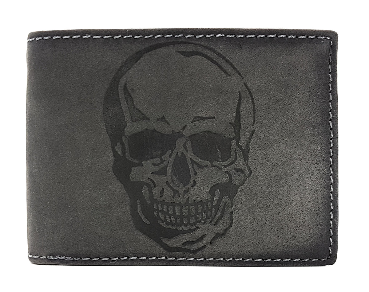 Jockey Club echt Leder Geldbörse Geldbeutel Portemonnaie Totenkopf Schädel + 50cm Kette mit RFID Schutz