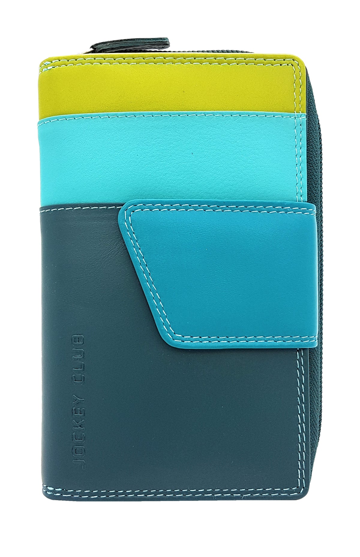 Jockey Club Damen Geldbörse Rio | Echt Rindnappaleder | RFID Schutz | Hochformat blau-türkis