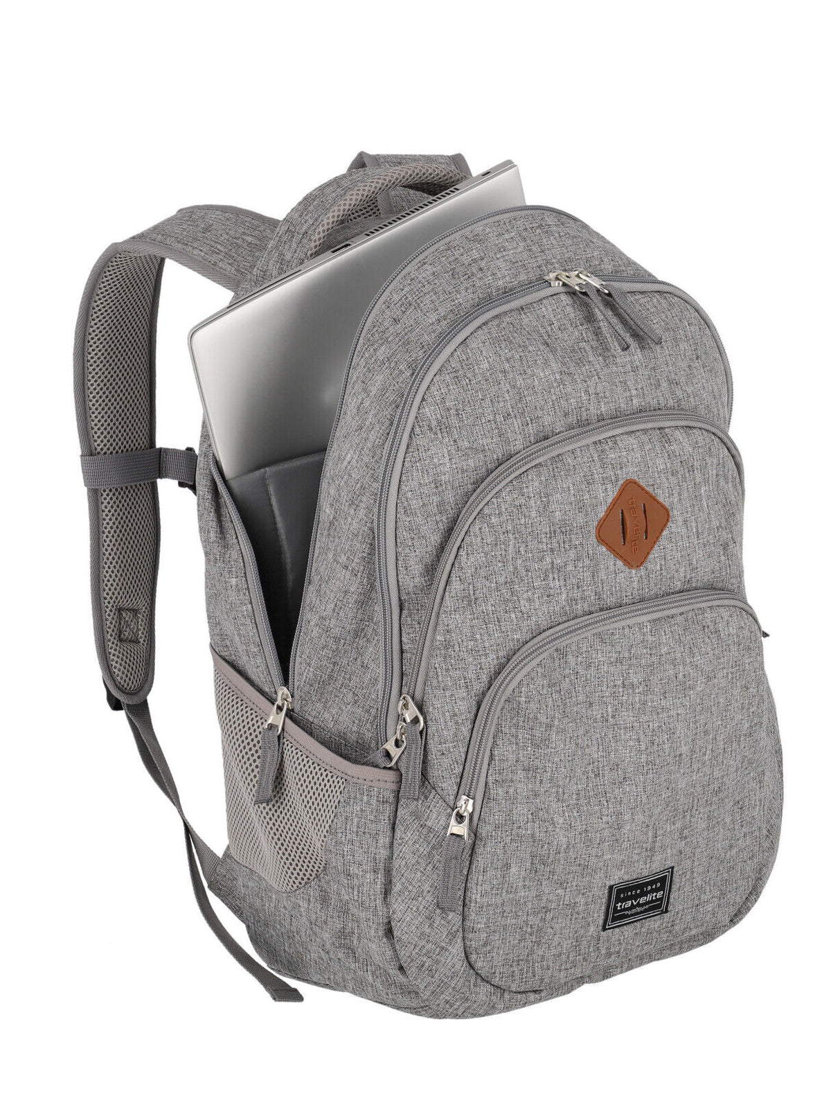 Travelite Basics Rucksack Melange Grau Innenansicht mit 15,6 Zoll Laptopfach