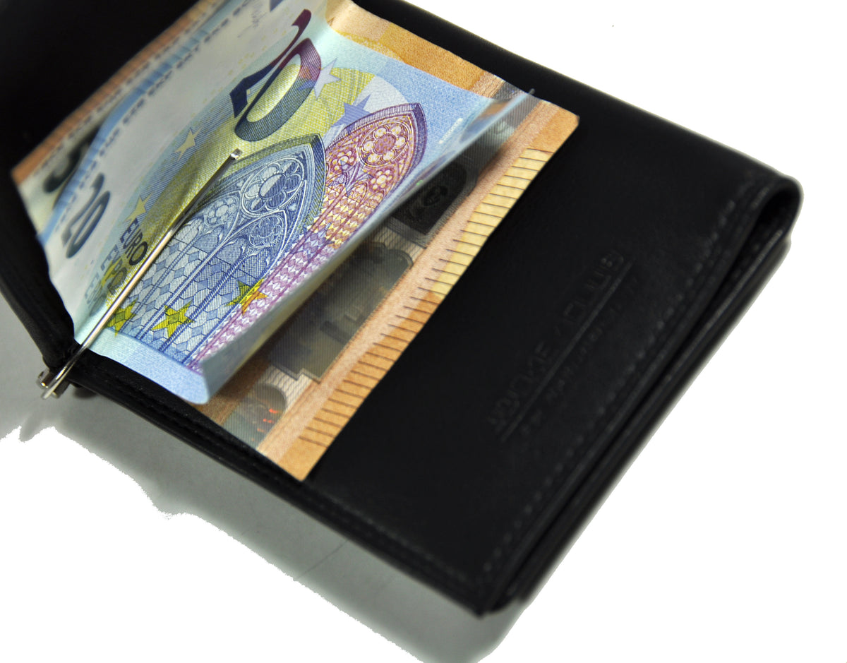 Jockey Club RFID-Geldbörse mit Dollarclip aus echtem Nappaleder – Schwarz