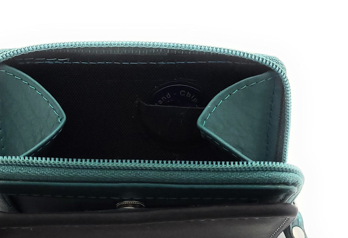 Jockey Club echt Leder Mini Geldbörse Portemonnaie mit RFID Schutz schwarz petrol