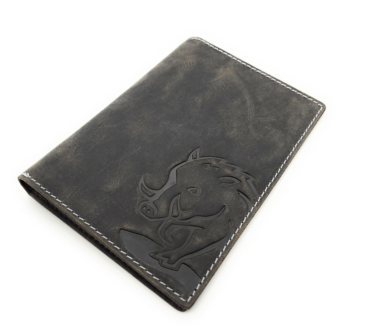 Jockey Club echt Leder Passhülle Etui Hülle Dokumenten Mappe Wildsau Wildschwein duo grau
