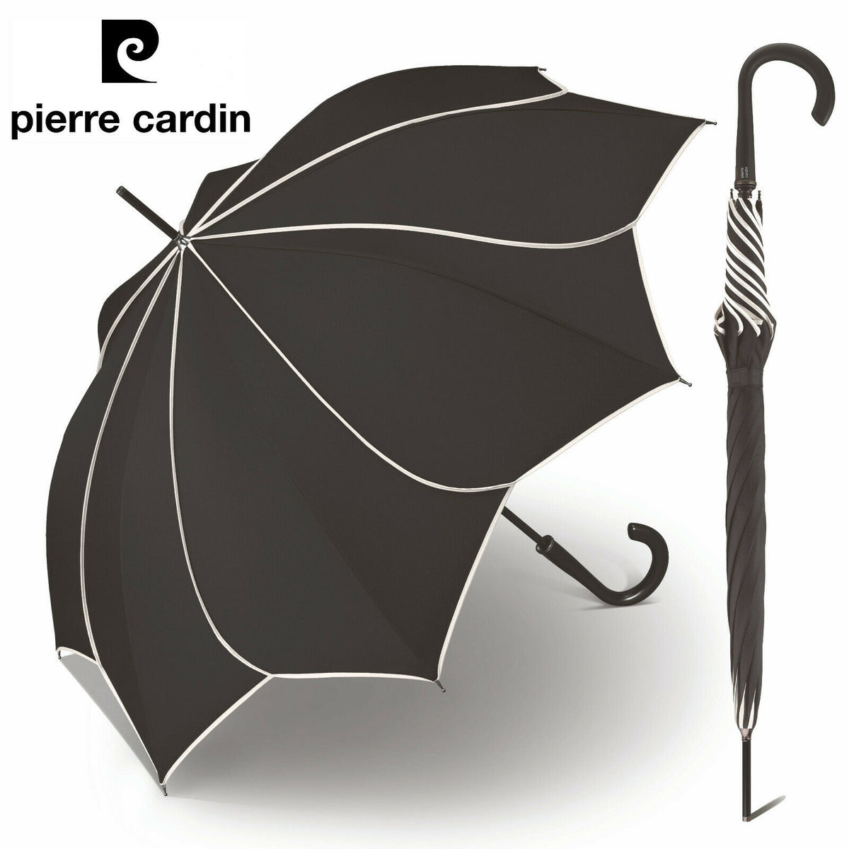 Pierre Cardin Damen Regenschirm Automatik – Blütendach Schwarz-Weiß Sunflower